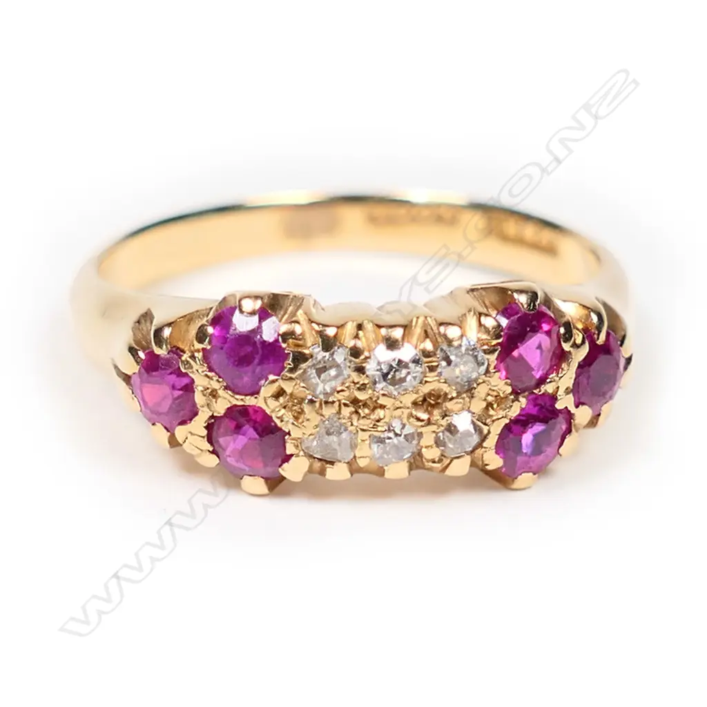 Adolph Kohn (Auckland) 18ct gold ruby and diamond ring, Image 1++